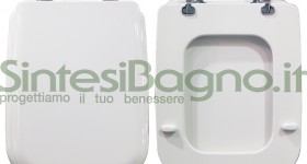 Copriwater > DEDICATO > IDEAL STANDARD > Modello CONCA > Colore > BIANCO > Sedile wc in legno lavorato rivestito in resina di poliestere > Cerniere ottone cromato
