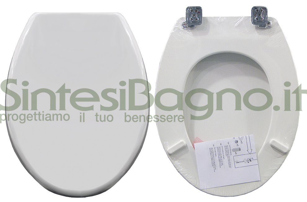 Copriwater > DEDICATO > Per vaso DOLOMITE > Modello PERLA Vecchio/Classic > Colore BIANCO > Sedile wc in legno lavorato rivestito in resina di poliestere > Cerniere ottone cromato