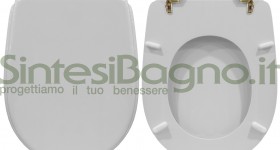 Copriwater > DEDICATO > Per vaso CESAME > Modello ARETUSA > Colore BIANCO > Sedile wc in legno lavorato rivestito in resina di poliestere > Cerniere in Ottone Dorato