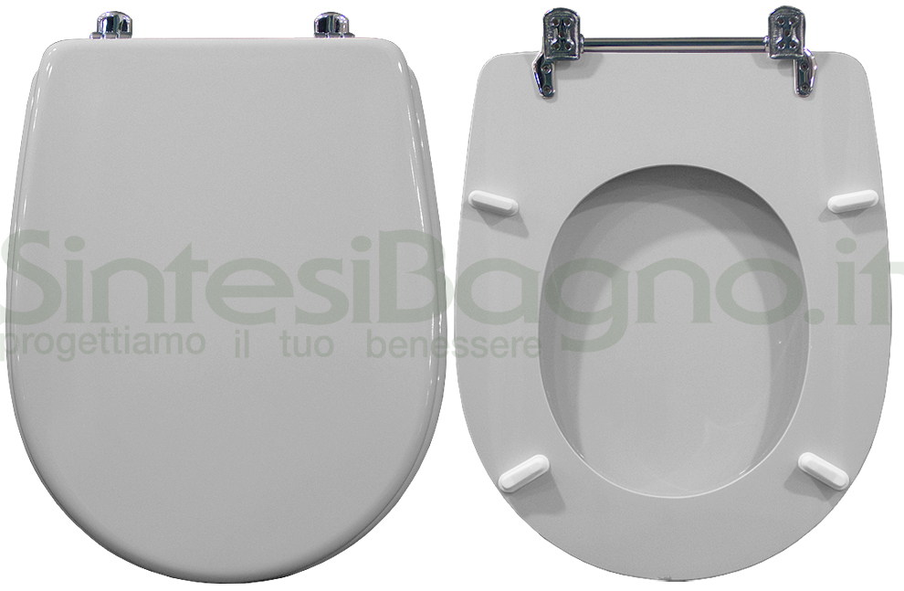 Copriwater > DEDICATO > Per vaso CESAME > Modello ARETUSA > Colore GRIGIO MANHATTAN > Sedile wc in legno lavorato rivestito in resina di poliestere > Cerniere ottone cromato