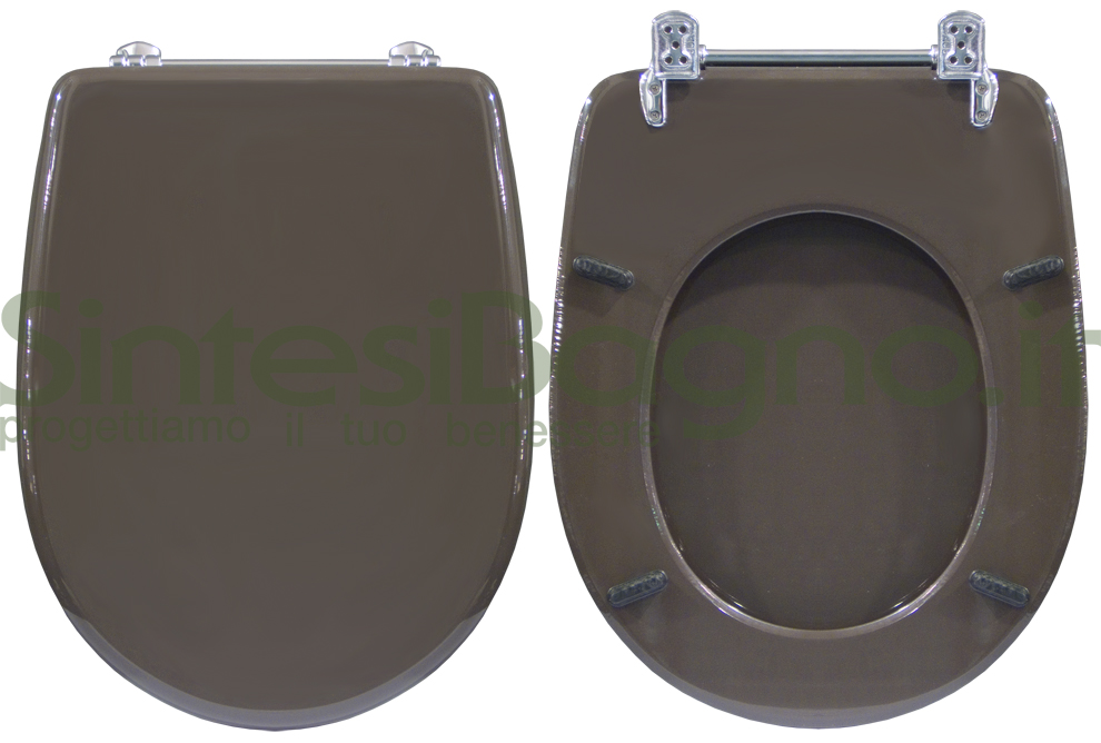 Copriwater > DEDICATO > Per vaso CESAME > Modello ARETUSA > Colore VISONE CESAME > Sedile wc in legno lavorato rivestito in resina di poliestere > Cerniere ottone cromato
