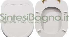 Copriwater > DEDICATO > Per vaso CESAME > Modello BELLA EPOQUE > Colore BIANCO > Sedile wc in legno lavorato rivestito in resina di poliestere > Cerniere in Ottone Dorato