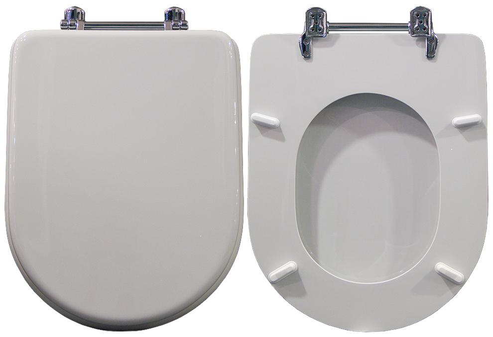 Copriwater > DEDICATO > Per vaso CESAME > Modello SINTESI > Colore BIANCO > Sedile wc in legno lavorato rivestito in resina di poliestere > Cerniere ottone cromato