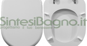 Copriwater > DEDICATO > CESAME > Modello SINTESI > Colore > BIANCO > Sedile wc in legno lavorato rivestito in resina di poliestere > Cerniere ottone cromato