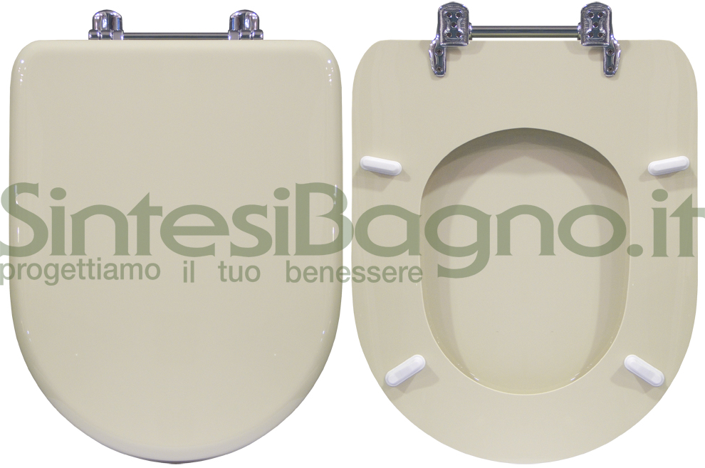 Copriwater > DEDICATO > Per vaso CESAME > Modello SINTESI > Colore CHAMPAGNE > Sedile wc in legno lavorato rivestito in resina di poliestere > Cerniere ottone cromato