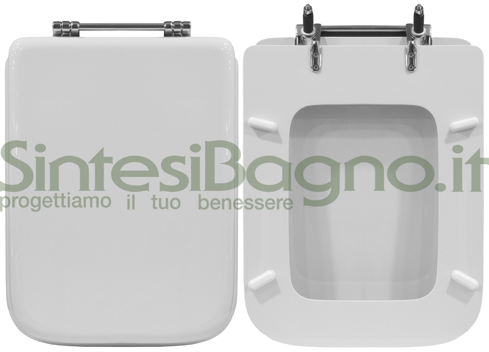 Copriwater > DEDICATO > Per vaso DOLOMITE > Modello EPOCA > Colore BIANCO > Sedile wc in legno lavorato rivestito in resina di poliestere > Cerniere ottone cromato