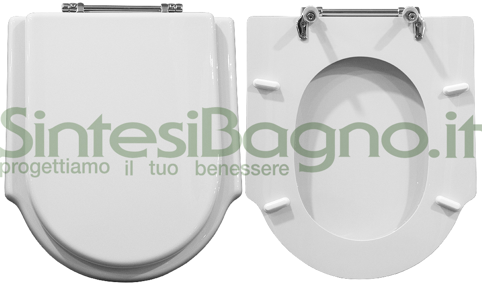 Copriwater > DEDICATO > Per vaso DOLOMITE > Modello ZAGARA > Colore BIANCO > Sedile wc in legno lavorato rivestito in resina di poliestere > Cerniere ottone cromato