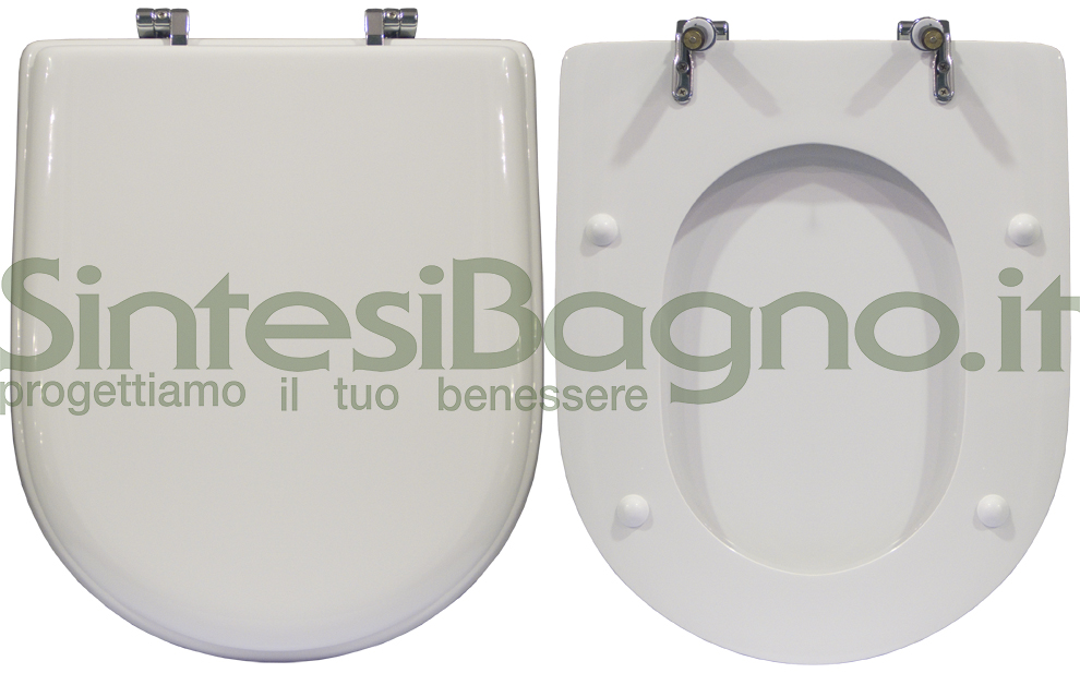 Copriwater > DEDICATO > Per vaso DOLOMITE > Modello QUADRARCO > Colore BIANCO > Sedile wc in legno lavorato rivestito in resina di poliestere > Cerniere ottone cromato