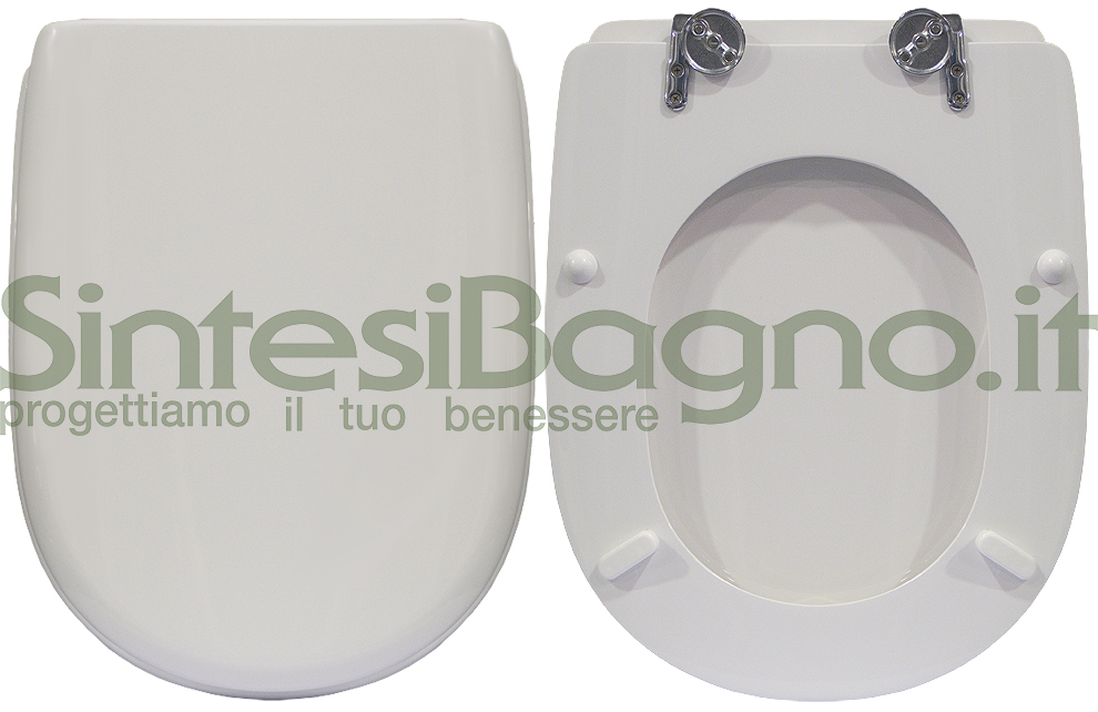 Copriwater > DEDICATO > Per vaso DOLOMITE > Modello PETRA > Colore BIANCO > Sedile wc in legno lavorato rivestito in resina di poliestere > Cerniere ottone cromato