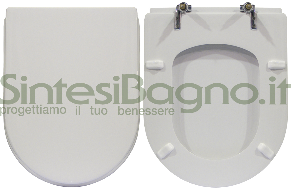 Copriwater > DEDICATO > Per vaso DOLOMITE > Modello CLODIA > Colore BIANCO > Sedile wc in legno lavorato rivestito in resina di poliestere > Cerniere ottone cromato