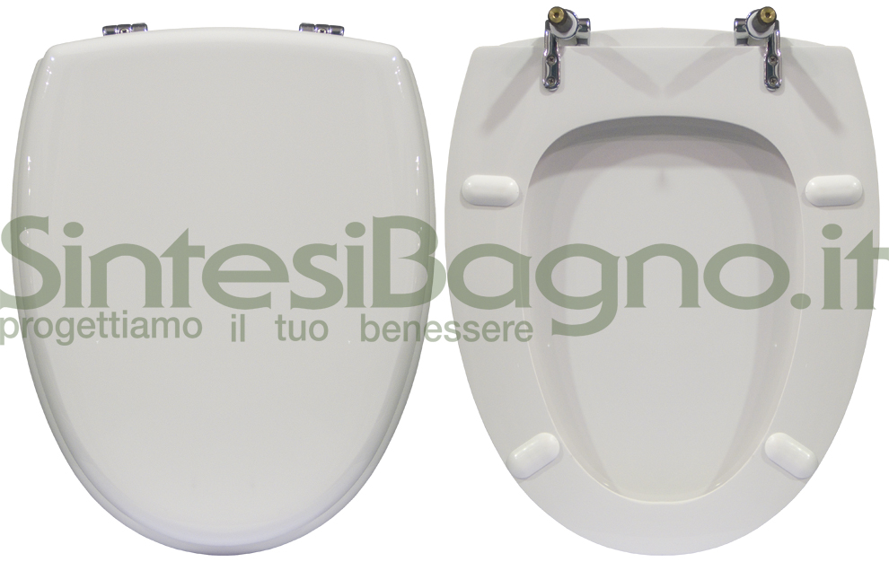 Copriwater > DEDICATO > Per vaso DOLOMITE > Modello NOVELLA > Colore BIANCO > Sedile wc in legno lavorato rivestito in resina di poliestere > Cerniere ottone cromato