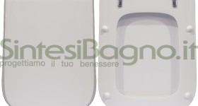 Copriwater > DEDICATO > Per vaso FACIS > Modello ADDA > Colore BIANCO > Sedile wc in legno lavorato rivestito in resina di poliestere > Cerniere ottone cromato