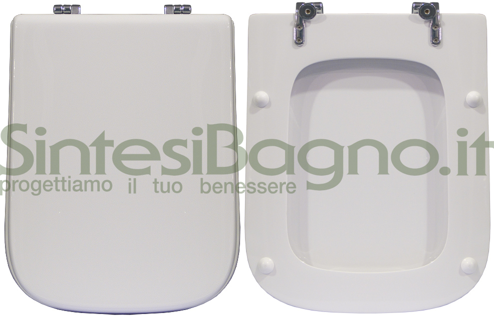 Copriwater > DEDICATO > Per vaso FACIS > Modello ADDA > Colore BIANCO > Sedile wc in legno lavorato rivestito in resina di poliestere > Cerniere ottone cromato