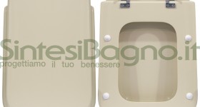 Copriwater > DEDICATO > Per vaso DOLOMITE > Modello EPOCA > Colore CHAMPAGNE > Sedile wc in legno lavorato rivestito in resina di poliestere > Cerniere ottone cromato