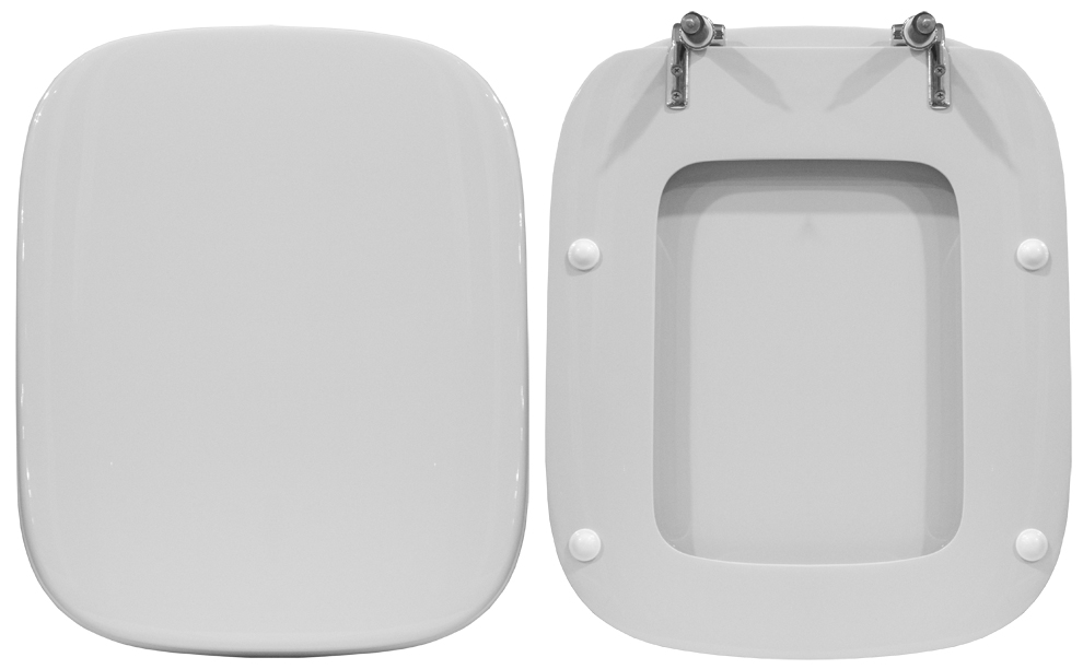 Copriwater > DEDICATO > Per vaso DOLOMITE > Modello RIO > Colore BIANCO > Sedile wc in legno lavorato rivestito in resina di poliestere > Cerniere ottone cromato