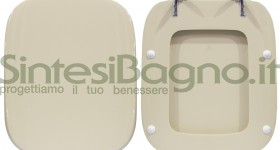 Copriwater > DEDICATO > Per vaso DOLOMITE > Modello RIO > Colore CHAMPAGNE > Sedile wc in legno lavorato rivestito in resina di poliestere > Cerniere ottone cromato