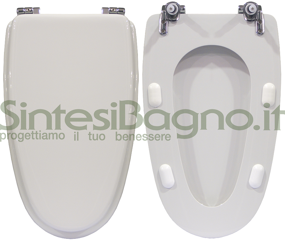 Copriwater > DEDICATO > Per vaso IDEAL STANDARD > Modello X-L > Colore BIANCO > Sedile wc in legno lavorato rivestito in resina di poliestere > Cerniere ottone cromato