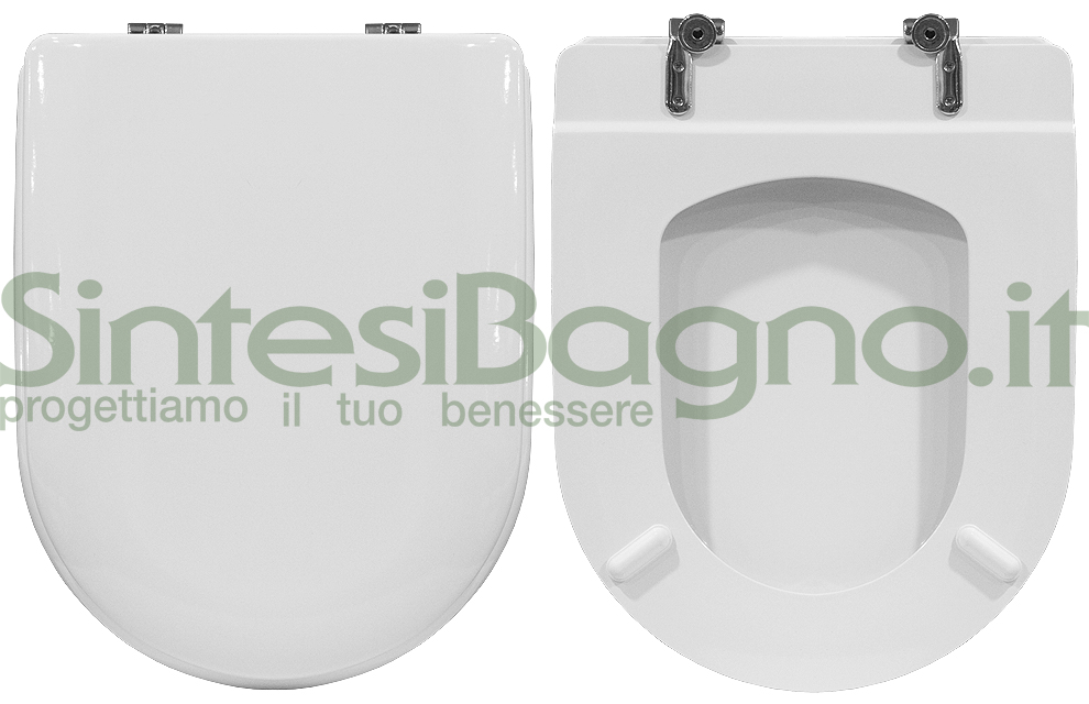 Copriwater > DEDICATO > DOLOMITE > Modello CLODIA > Colore > BIANCO > Sedile wc in legno lavorato rivestito in resina di poliestere > Cerniere ottone cromato