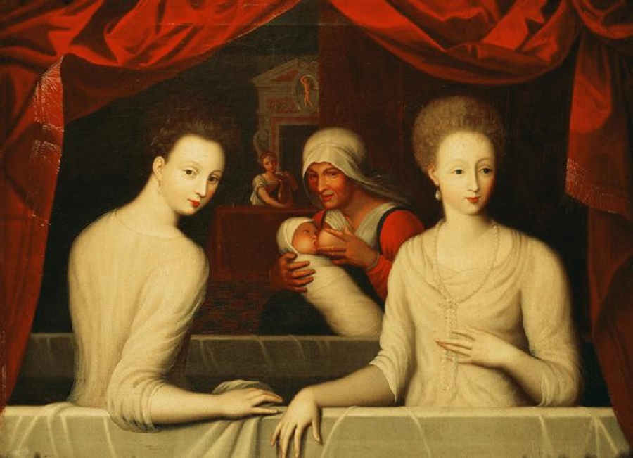 Gabrielle d'Estrees (1573-99) and her sister, the Duchess of Villars (oil on canvas) by Fontainebleau School
